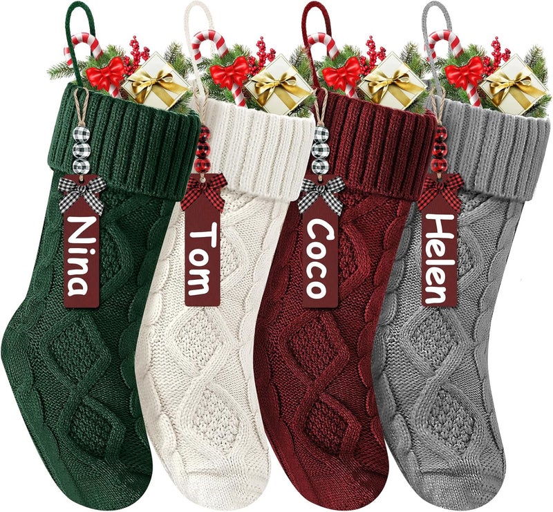 Doitory Store Christmas Stockings 18 Inches,Long Knitted Stocking with Name Tags, Christmas Decoration Hanging Stockings Fireplace Xmas Tree Ornaments for Home Family - Image 1